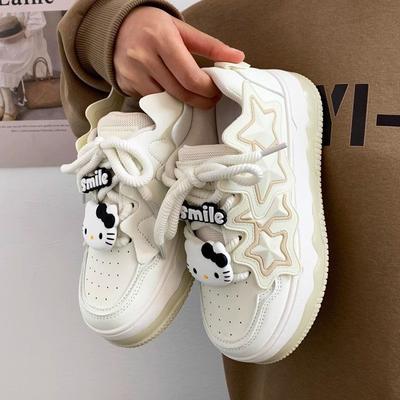 Kit cat весна и лето взрыв звезда большая голова белые туфли дети толстая подошва универсальные повседневные студенческие хлебные туфли ins tide