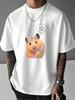 Men Summer Blue Short Sleeve Tee Cute Princess Hamster Crown Cartoon Graphic Print Crew Neck Lo