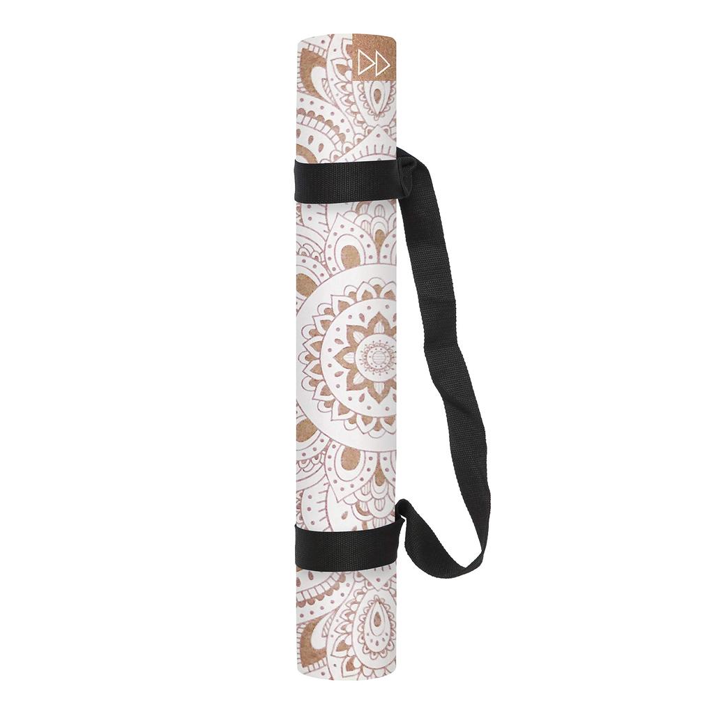 Yoga Design Lab Cork Yoga Mat Lightweight with Strap Pilates Training Fitness Exercise Mat (Mandala White, 3.5mm)