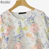 ZANZEA Женская повседневная блузка с круглым вырезом и рукавом 3/4 с цветочным принтом
