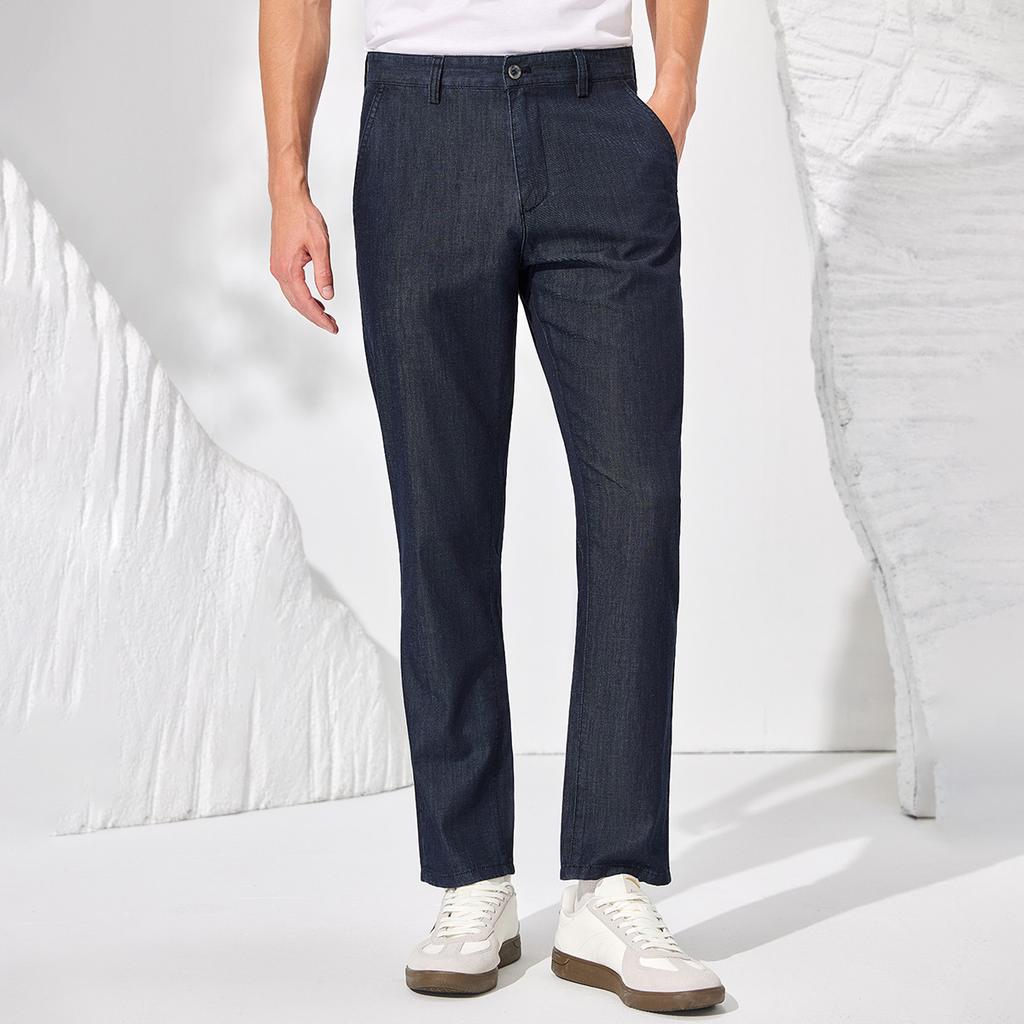 Summer thin Tencel cotton breathable and skin friendly men's straight leg jeans with mulberry silk included