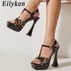 Eilyken Женские босоножки на очень высоком каблуке с заклепками, вечерние туфли на шпильке для банкета, модная женская обувь на платформе с пряжкой и ремешком