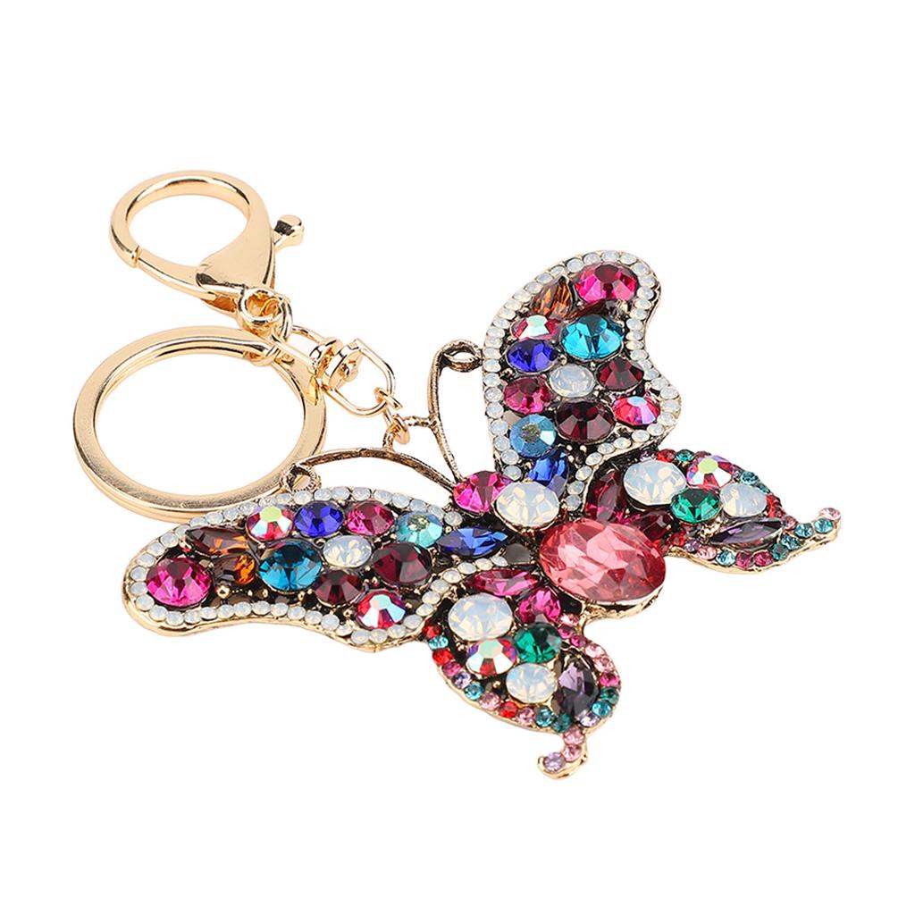 Butterfly Keychain Crystal Rhinestones Zinc Alloy Chain Sparkling Butterfly Keyring for Key Car Purse Handbag Colorful