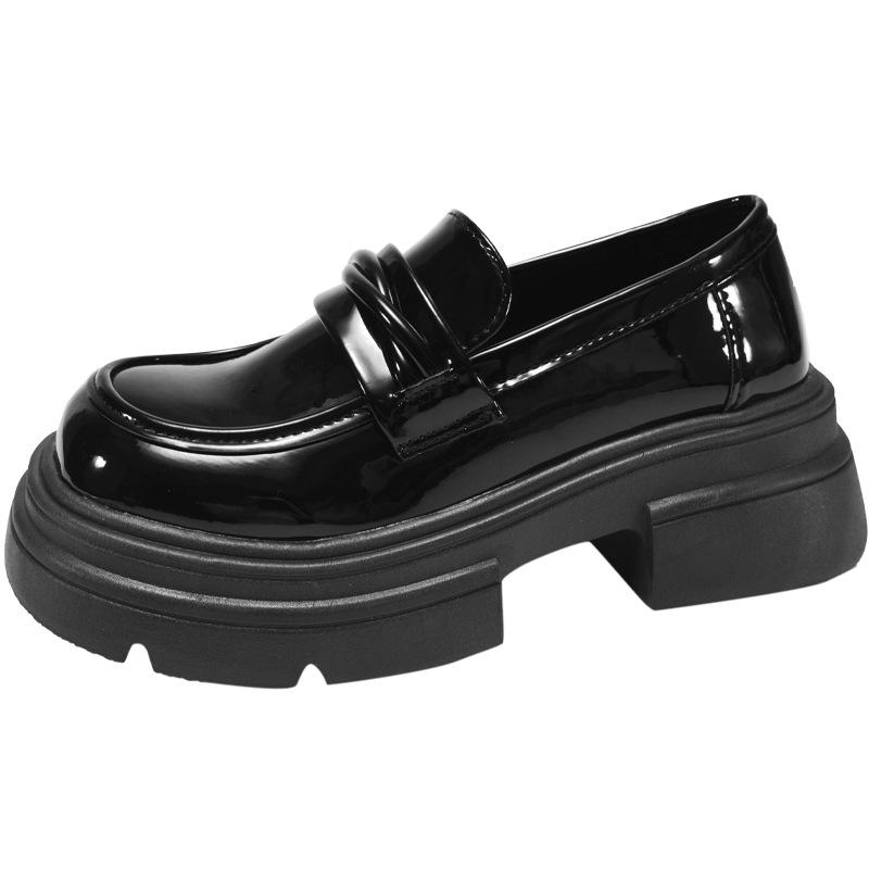 Французские универсальные туфли на высокой платформе из кожи женские новинка 2025 года осень-зима ретро британский стиль однопедальные мокасины