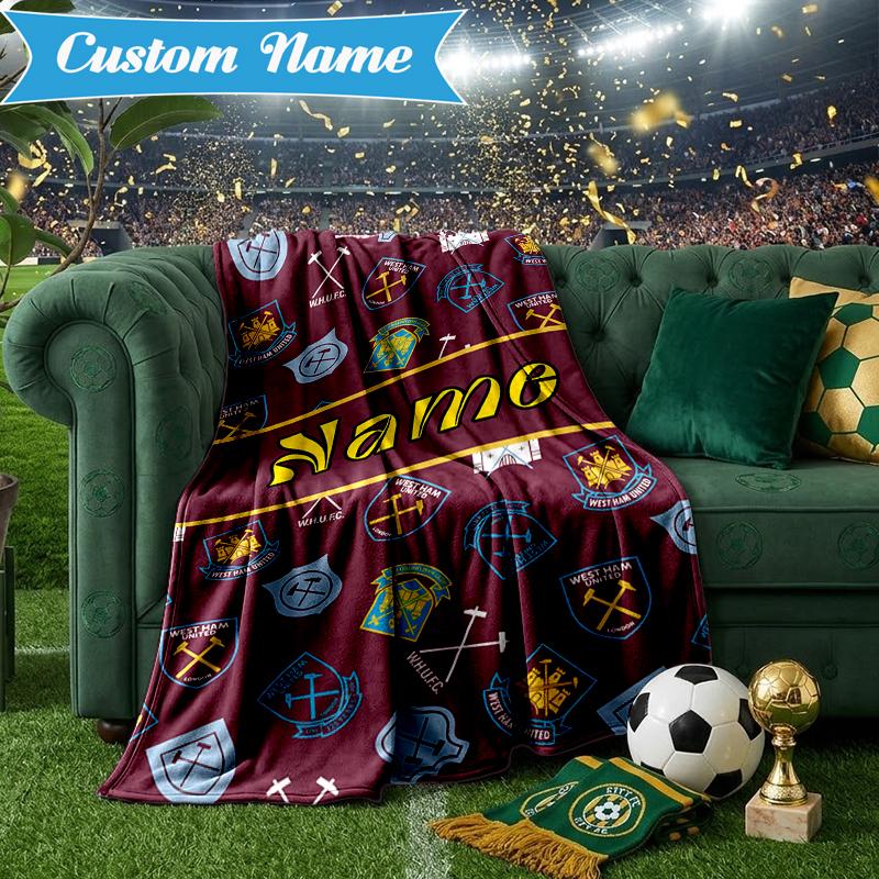 Custom Name West Ham Crests Pattern Blanket Lightweight Ideal Bedding Blanket Perfect for Travel, Camping, Living Rooms, Sofas, Christmas gift
