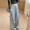 Gray Sweatpants Women's Autumn and Winter New High-waisted Loose-strapped Bow Straight-leg Pants Design Sense Casual Wide-leg Pants