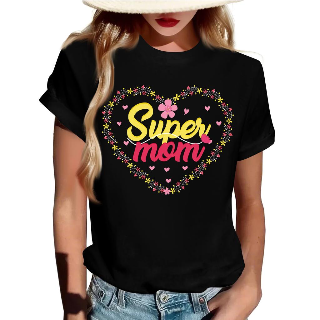 Взрослые Повседневные Ежедневные Круглый вырез с принтом Короткие рукава Футболка Топ с буквами