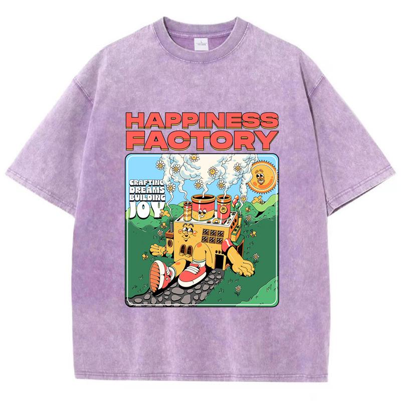 Футболка Train Happiness Factory Print Wash, мягкая, винтажная, с коротким рукавом, дышащая, удобная, не требующая особого ухода, женская футболка