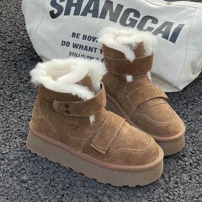 Чжоу Дунъюй липучки с толстой подошвой зимние сапоги женские новые зимние бархатные теплые кожаные хлопковые сапоги