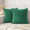 Dark Green Christmas Decorative Throw Pillow Covers 18x18 Inch Soft Corduroy Striped Pillow Case Square Cushion Covers for Sofa