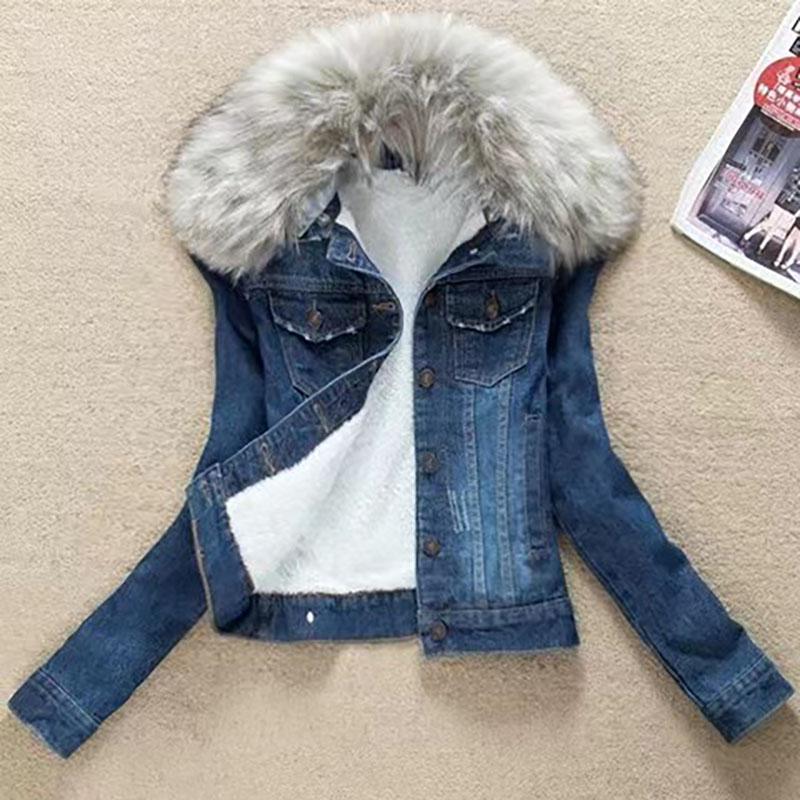 Hooded Denim Coats Pockets Single Breasted Jacket Autumn Winter Outerwear Thick Warm Comfortable Women Casual Overcoat