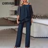 Spring and Summer Women's T-shirt Long Pant Set Fashion Solid Colour Loose Casual Bat Sleeve Irregular Set