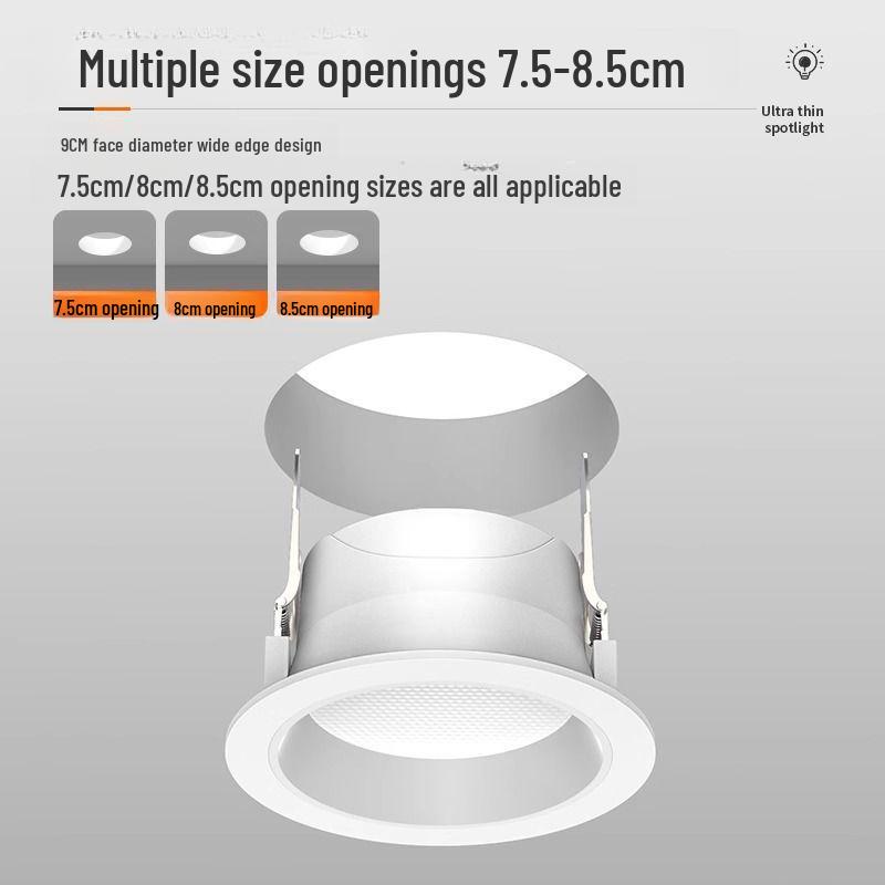 Recessed Anti-Glare Ceiling Downlight for Living Room and Corridor, 7.5cm-8.5cm Cutout.