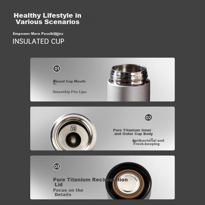 Cille Pure Titanium Insulated Mug , Business Tea Infuser Cup, Portable Outdoor Car Water Bottle with Gift Box Set