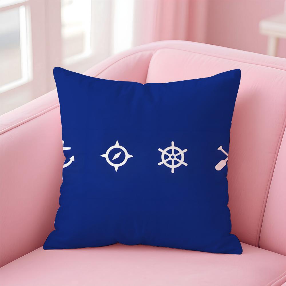 Ocean Blue Compass with Anchor Cushion Cover Pillow Case Soft Skin Friendly Fabric Concealed Zipper