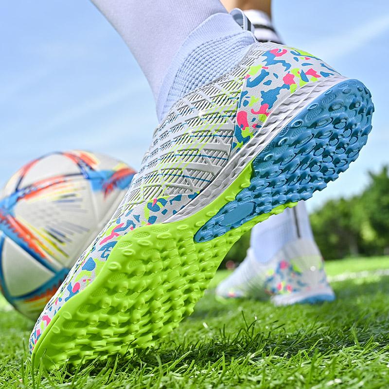 32-45unisex Football Shoes High-top Elastic Socks PVC Rubber Soft Bottom TFFootball Shoes Men's Special Children Competition Training Football Shoes