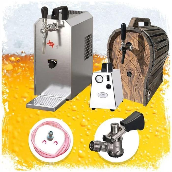 Kit Complet Système de Distribution JET 30 Valise à Bière Refroidisseur Sec 35 L/h avec Fût en Bois et Compresseur