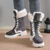 Women's Winter Plush Boots Ankle Boots Snow Boots Warm Cotton Ankle Boots Thick Sole Mid-tube Front Lace-up Plush Thick Cotton Shoes