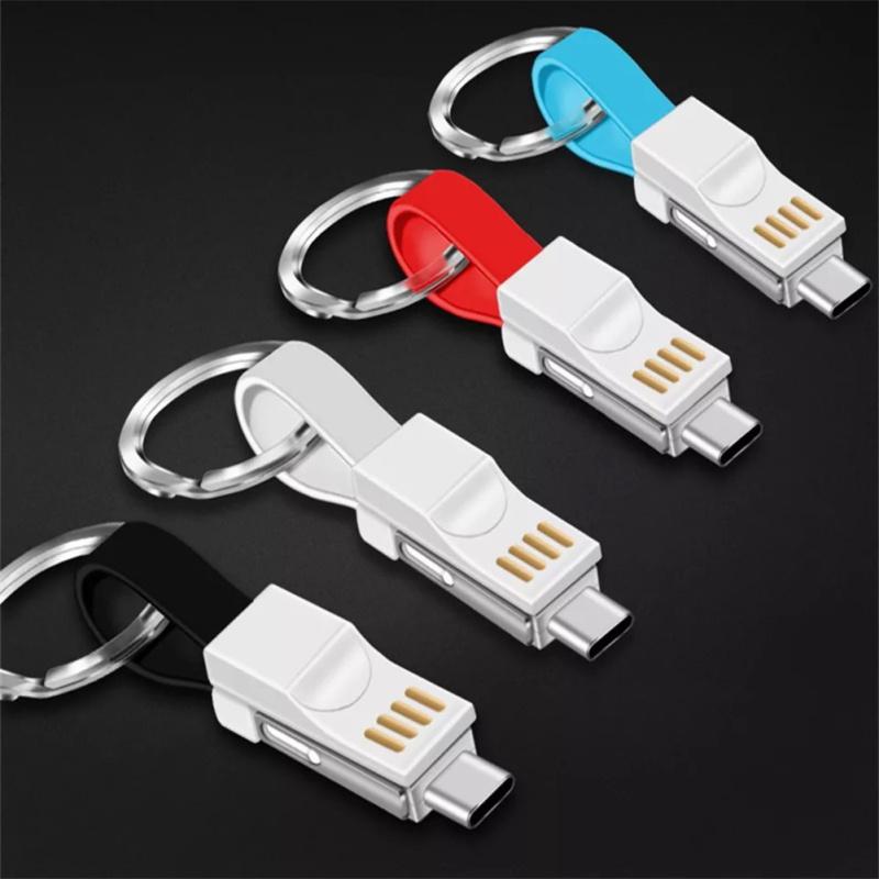Кабель для передачи данных Micro USB Type-c 3-в-1, портативный кабель-брелок для зарядки, совместимый с iPhone