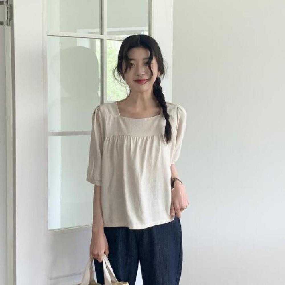 New Arrivals Open Run Women Square Neck Solid Flare Puff Sleeve Blouse