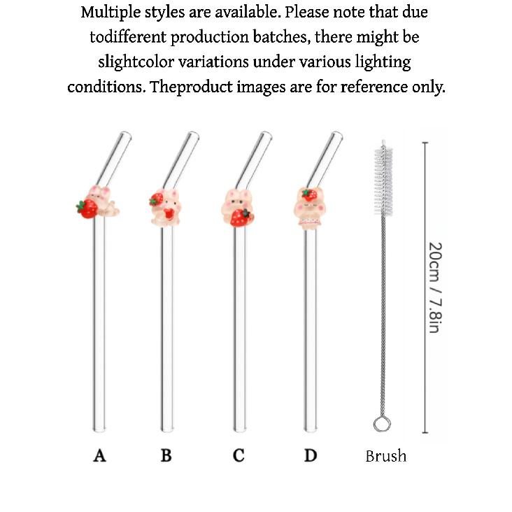 1/5pcs Strawberry Rabbit Decorated Glass Straw Perfect for Drinks Bendy Straw Back-To-School Gift Christmas Present 5