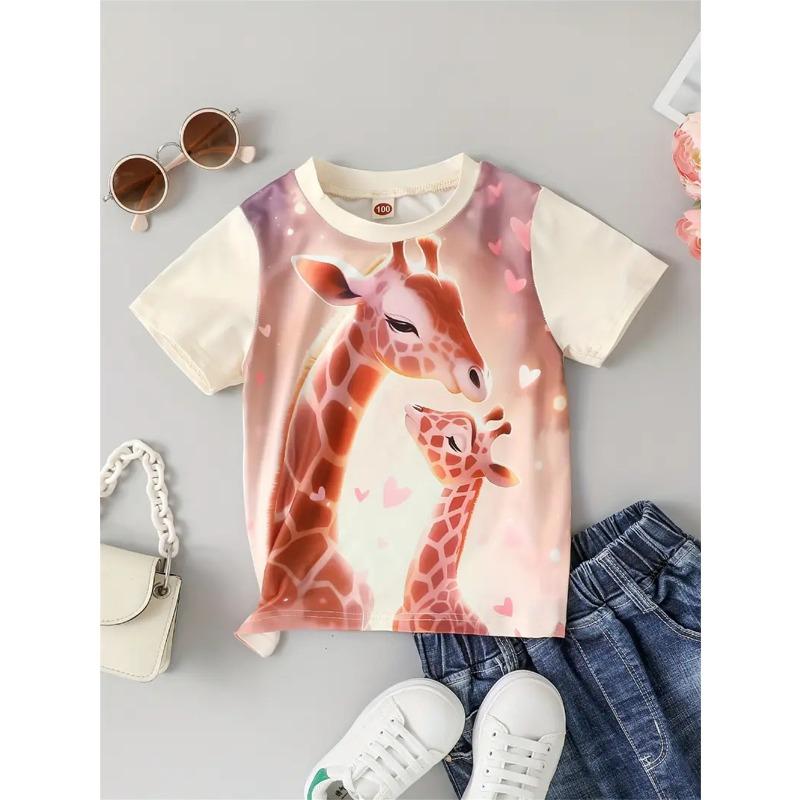 2025 Girls' Clothing Cute Animal Elephant 3d Print Fashion Casual T-Shirts Funny Girls' T-Shirts Summer Short Sleeved Tops Tee