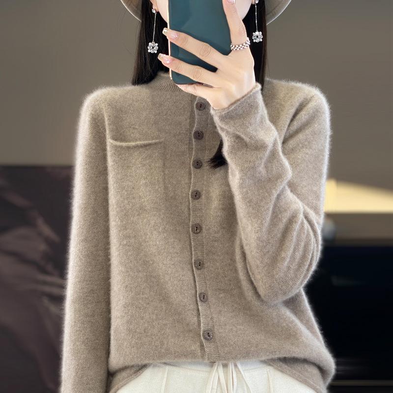 YYFS Женский кашемировый кардиган с круглым вырезом Qinghe Cashmere 30% Cashmere 70% Wool Зимний вязаный пуловер Осенний свитер Кашемировый свитер