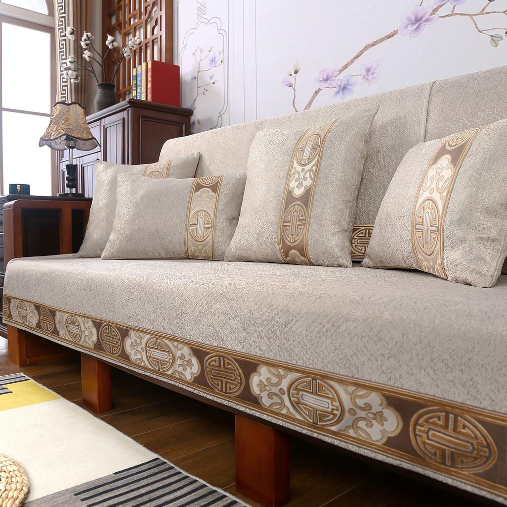 Chinese Non -Slip Sofa Cover Beige Edging Cover Towel Leather Sofa Cushion Modern Simple 4 Season Universal Home Protection Cover