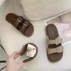 Fashion New Summer Solid Color Buckle Flat Bottom Women's Slippers for Outdoor Wear Home Women Slippers Retro Casual Temperament Sandals