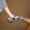 Fashion New Women's Genuine Leather Sheepskin Metal Belt Buckle with Hollowed Out Breathable Midsole Mary Jane Single Shoe