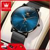 OLEVS 9954 Minimalist Quartz Watches for Men Ultra Thin 7.5mm Original Mesh Steel Strap Waterproof Chronograph Man Watch