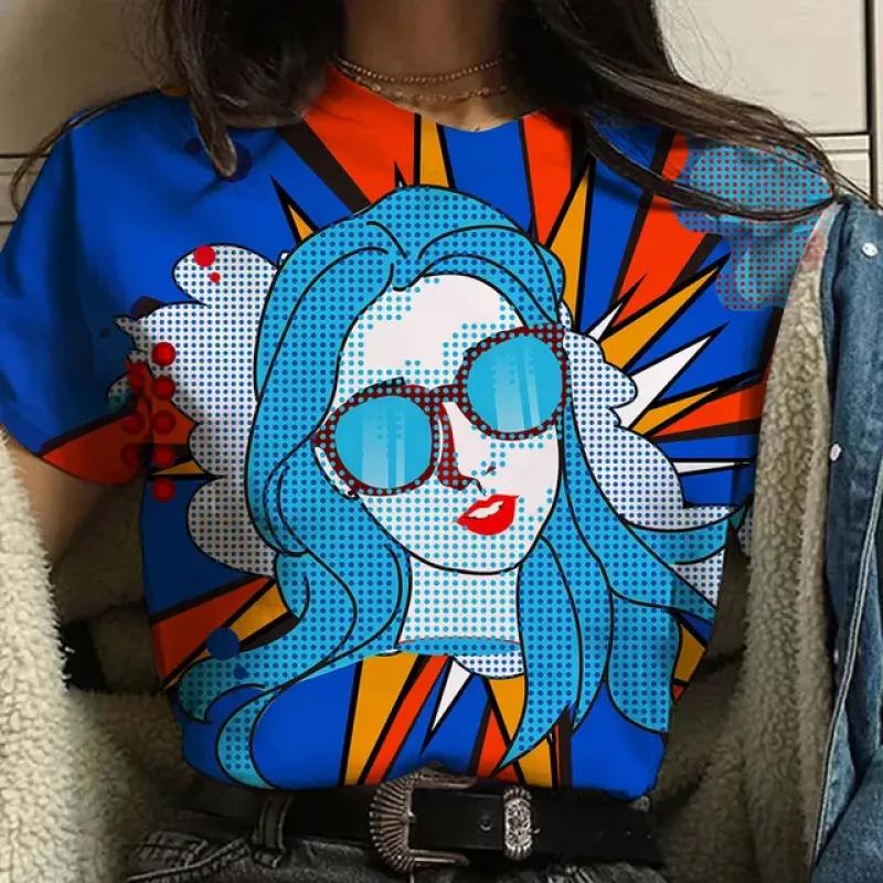 Футболка с коротким рукавом и принтом из мультфильмов, летняя, дышащая, женская, новая, повседневная, с круглым вырезом