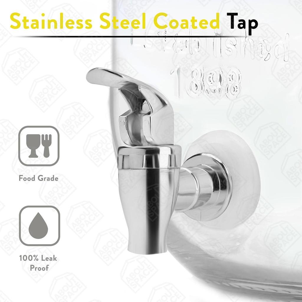 5-литровый стеклянный диспенсер для воды с подставкой - Герметичная крышка Стеклянный кувшин для детокс-воды - Банка Мейсона - Настольный