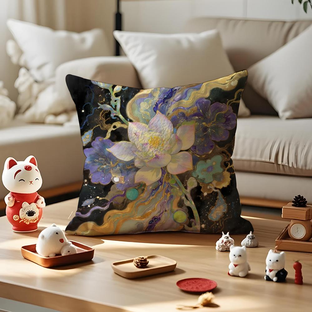 Fashion Lotus Cushion Cover Anti-dustmite Pillowcase Invisible Zipper Silky Short Plush Sofa Cushion Cover