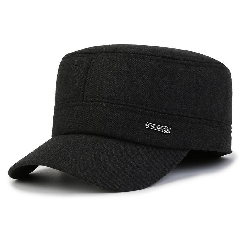 Men Classic Letters Warm Flat Cap Winter Ear Protection Thickened Travel Outdoor
