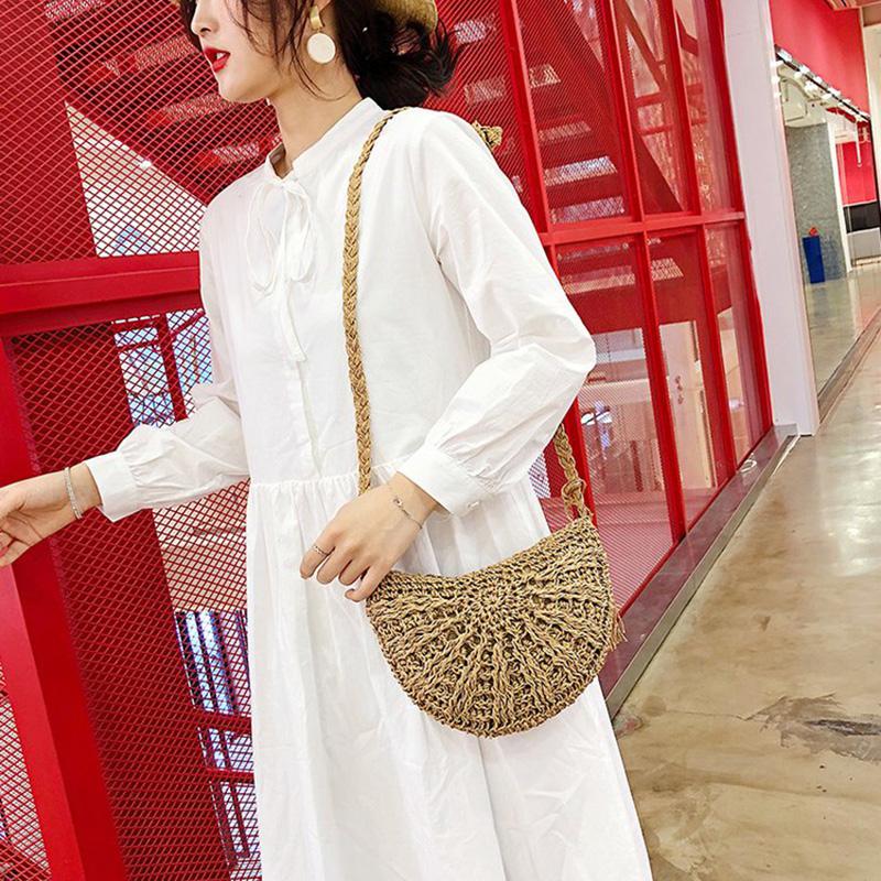Cross Body Bag Half Moon Straw Bags Women Summer Rattan Bag Handmade Woven Beach Bohemia Handbag
