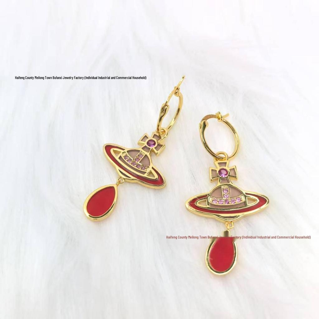 Стеклянный набор «Сатурн» от Concetta Cixi: Ожерелье, Браслет, Серьги-гвоздики - Женская Роскошная Панк-Цепочка на Ключицы