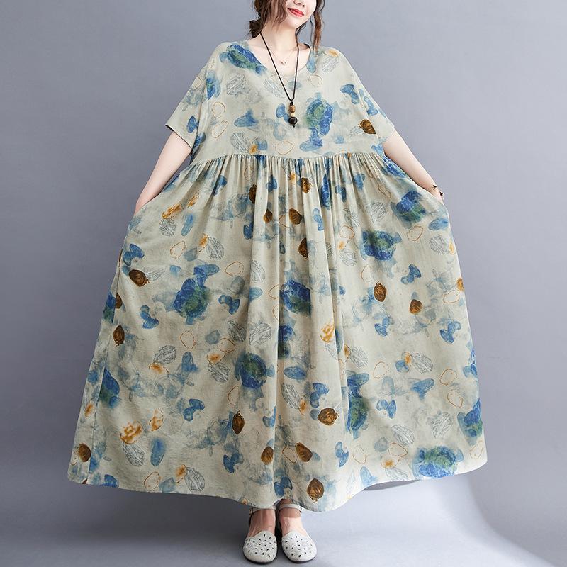 Хлопок лен плюс размер винтажная одежда женщины повседневное свободное длинное летнее платье