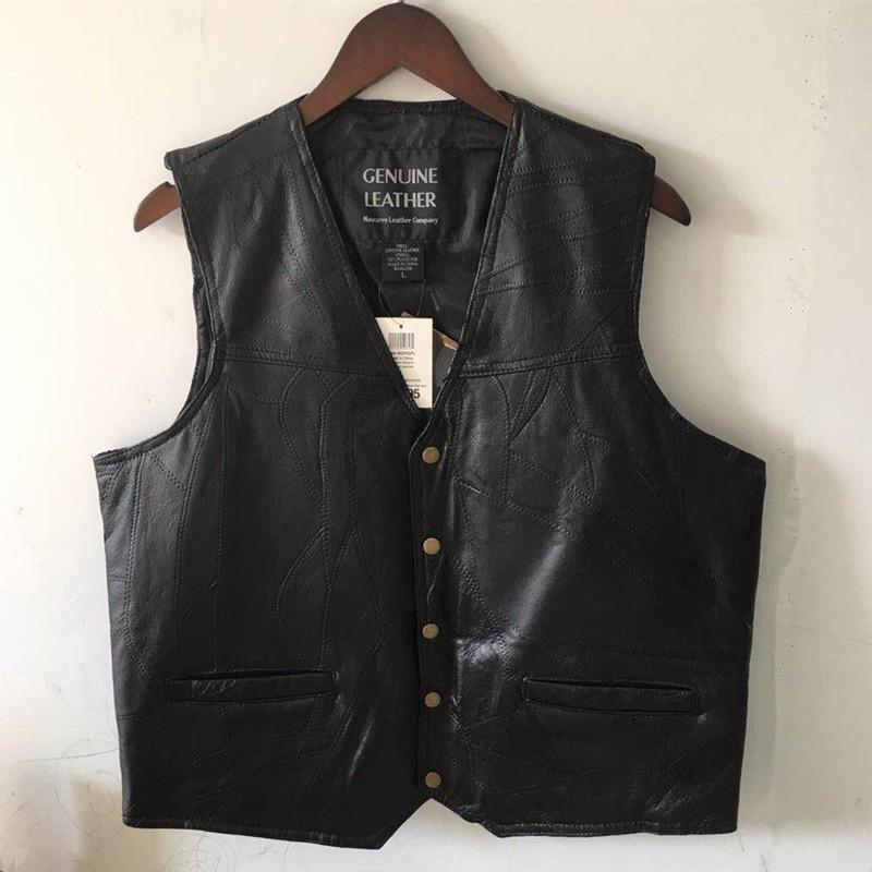 Mens PU Leather Vest Casual Sleeveless Jacket V-Neck Straight Fit With Front Pockets