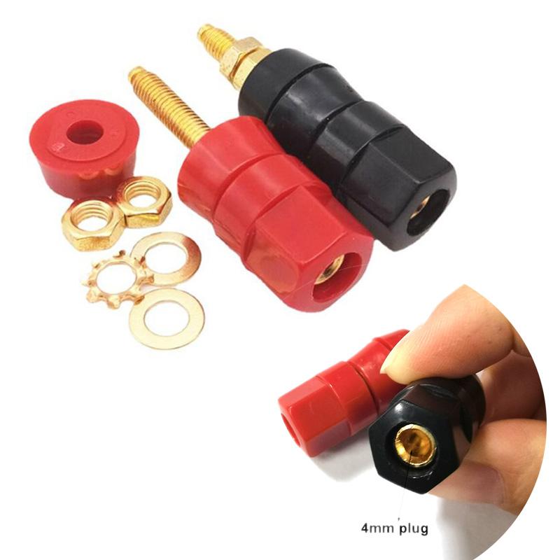 1pair 4mm Banana Plug Jack Adapter Connector Single Cable Socket Red Black Terminals Amplifier Terminal Binding Post Speaker