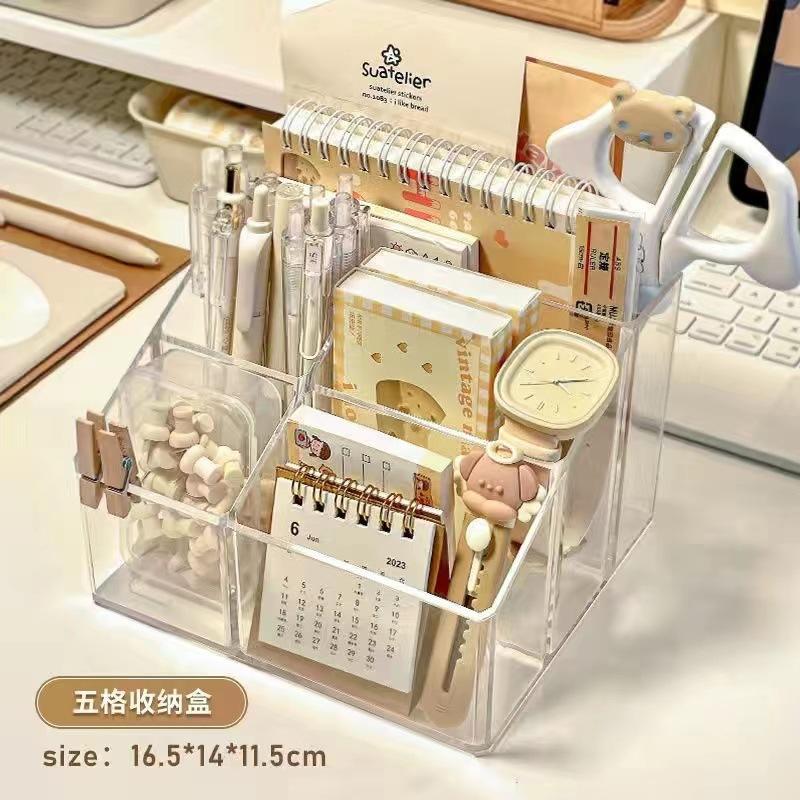 Прозрачный высококачественный настольный держатель для ручек, ящик для хранения карандашей, 5 ячеек, большая емкость, органайзер для канцелярских принадлежностей, подставка для ручек для домашнего офиса