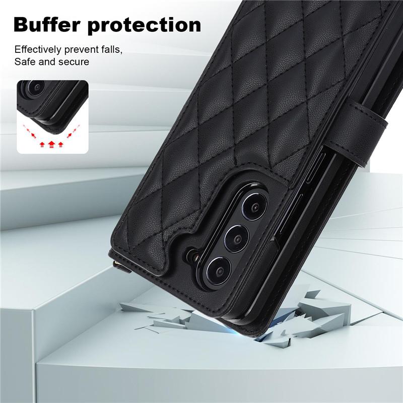 Роскошный кожаный чехол-бумажник с ремешком через плечо для телефона с картой для Samsung Galaxy Z Fold 5 4 3, откидная крышка-подставка с веревкой на запястье