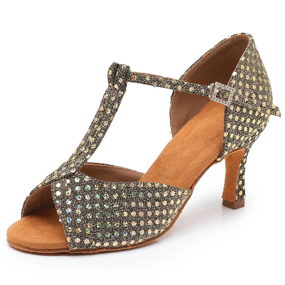 Женские туфли для латиноамериканских танцев со стразами, туфли для танго и бальных танцев, женские туфли на высоком каблуке с мягкой подошвой, сандалии для девочек, свадебные женские туфли