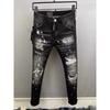 Mens Slim Fit Jeans Streetwear Distressed Embroidered Denim Pants Youth