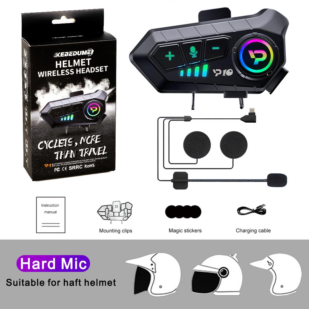 Kebidumei YP10 Wireless Bluetooth5.3 Motorcycle Helmet Headset Handsfree Call Kit Waterproof Music Player Speaker Earphone