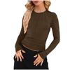 Women's Fashionable Round Neck Slim Fit Solid Color Pleated Long Sleeved Casual Top T-Shirt