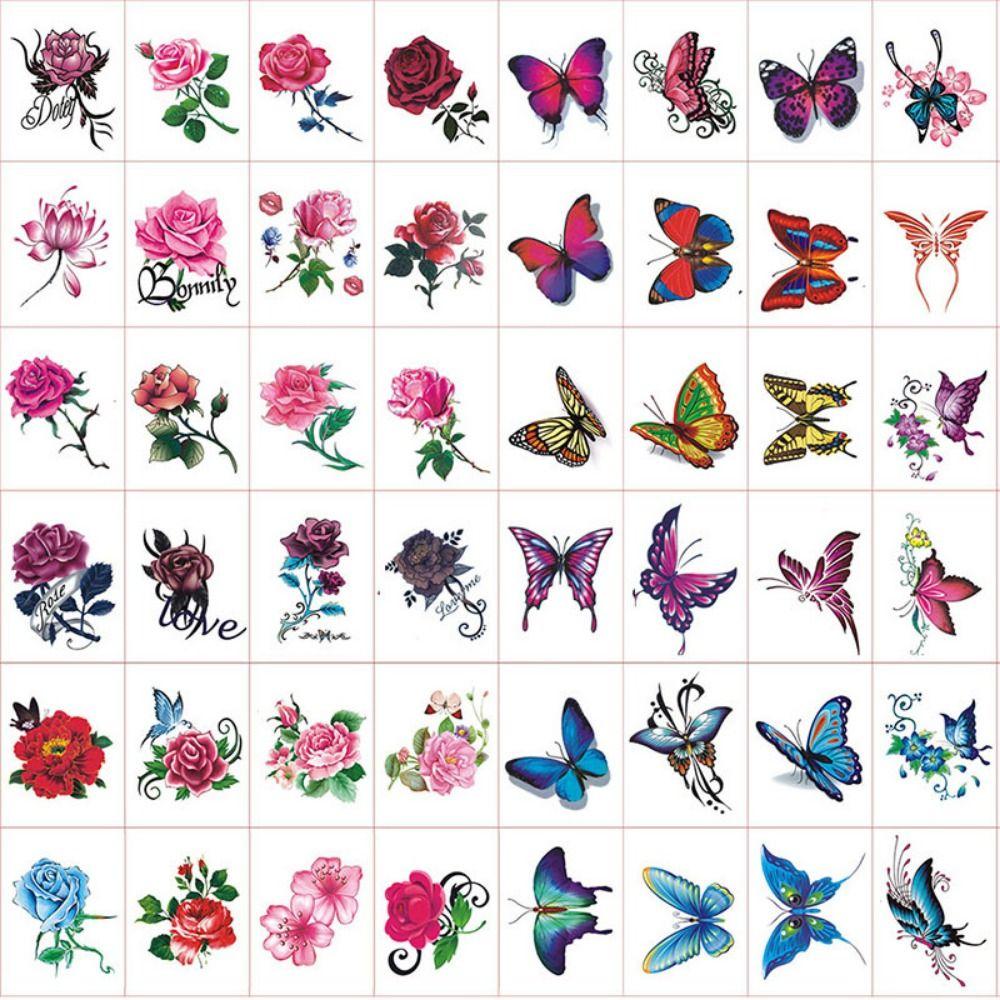 5/10/20/30/50 шт. Водонепроницаемые наклейки-татуировки с бабочками, 3D-текстурные наклейки-татуировки с цветами для женщин