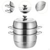 Stainless Steel Steamer Pot with Lid Cookware for Vegetable Fishing Kitchen 26cm