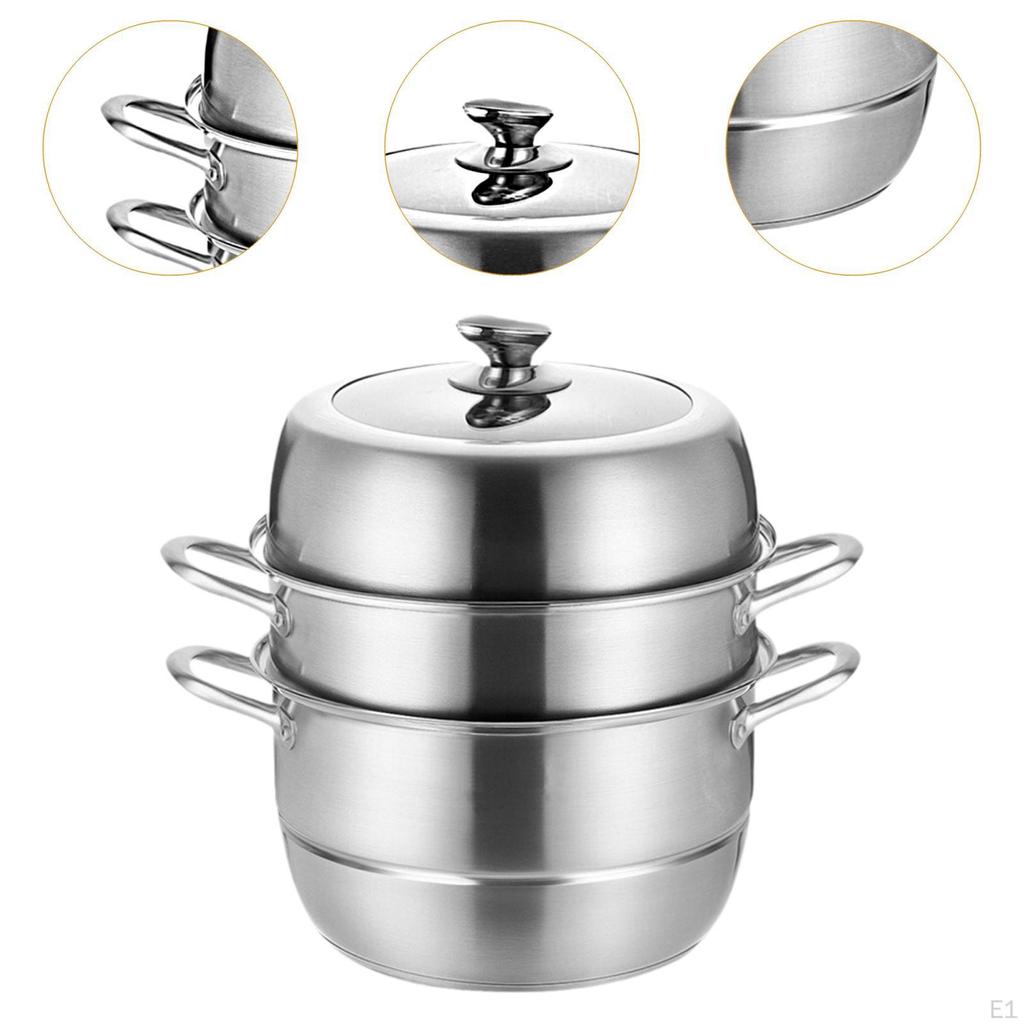 Stainless Steel Steamer Pot with Lid Cookware for Vegetable Fishing Kitchen 26cm
