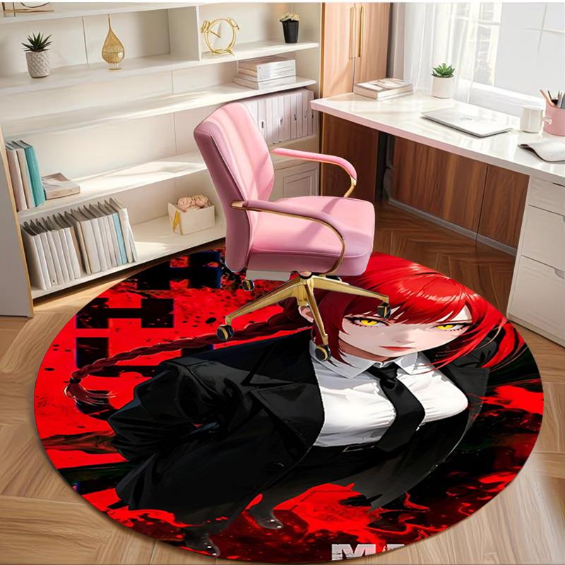 Makima Chainsaw Man Print Round Rug, Washable Floor Carpet, For Entryway Dorm Laundry Room Office Study, Home Decor Birthday Christmas Gift